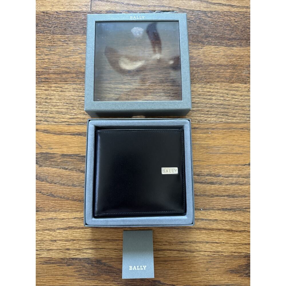 NIB BALLY Consolo Black Calf Leather Bifold Wallet with Coin Pocket - 6098233